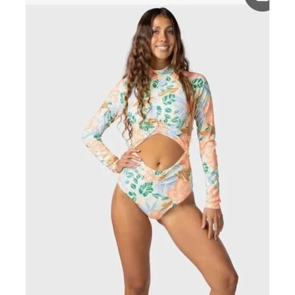 Rip Curl Follow the Sun Long Sleeve Surf Suit Swimsuit Tropical Beach Medium NWT - Picture 1 of 13